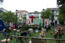 One of the more elaborate displays with a fan in the background & typical dancing outfits.