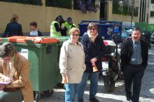 Lois & Nancy wait for the first Easter Sunday procession to leave from the Church of Santo Domingo.  Many buy the clay bells & ring them to encourage the children.