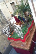 The first float of the procession.  Christ during Palm Sunday.